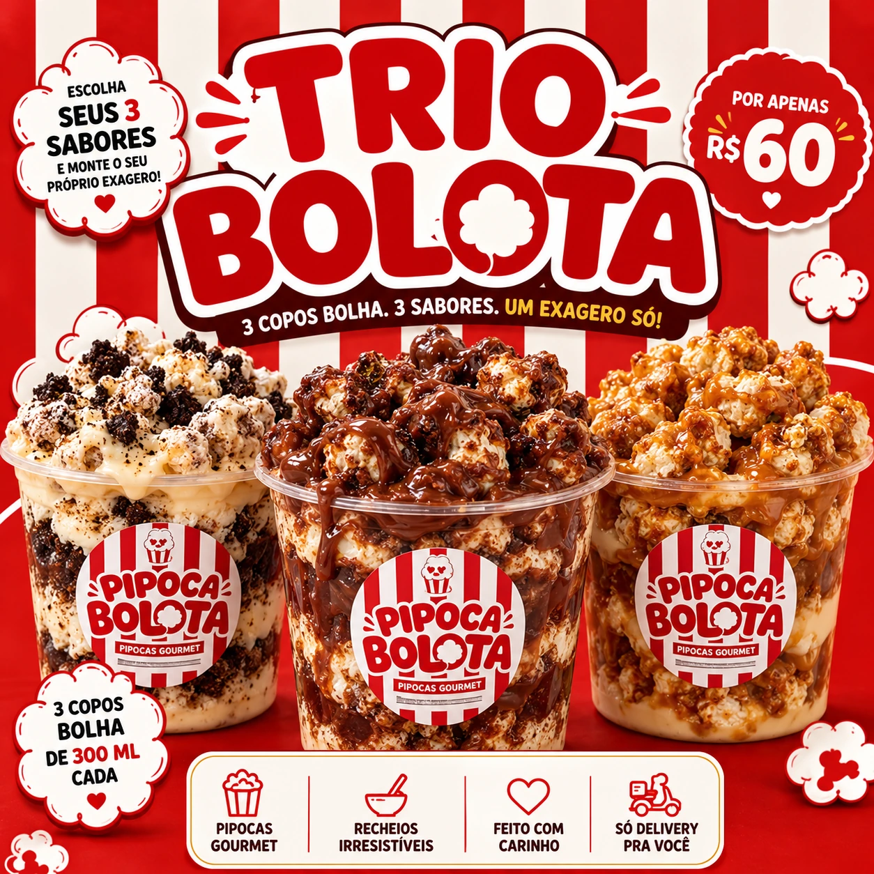 Trio Bolota: três copos de 300 ml e três sabores por R$ 60